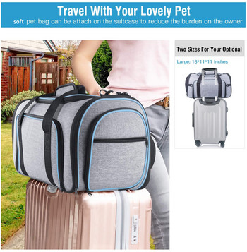 CenKinfo Cat Dog Carrier Одобрена от авиокомпанията Разширяема сгъваема мека чанта за кучета Клетка за кучета Пътна чанта за домашни любимци 5 отворени врати