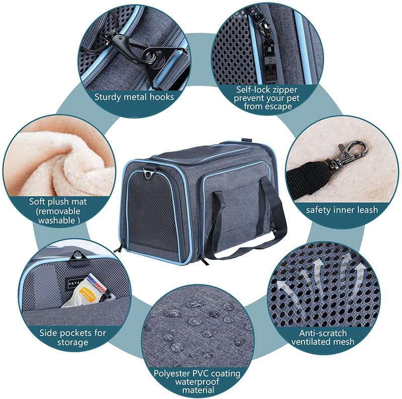 Proširiva nosiljka za mačke Nosiljka za pse, odobrena od zračnih prijevoznika Prijenosna periva nosiljka za kućne ljubimce za mačiće