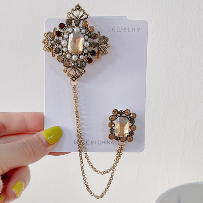 Retro Rhinestone Pušķu Ķēde Piespraudes Britu Stila Pērļu Kristāla Apkakles Piespraudes Greznas Rotaslietas Ballīte Ikdienišķas Piespraudes Aksesuāri