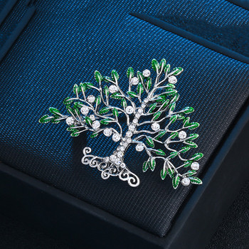 Корейски кристал Дървото на живота брошка игли Дамска мода Емайлирана растителна значка Бижута Брошки за дамски аксесоари за дрехи