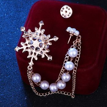 Νέο μεταλλικό μαργαριτάρι Snowflake Καρφίτσα Φούντα Αλυσίδα Κορσάζ Κοστούμι Πουκάμισο γιακά Καρφίτσες Μόδας Κοσμήματα Καρφίτσες για Γυναικεία Αξεσουάρ