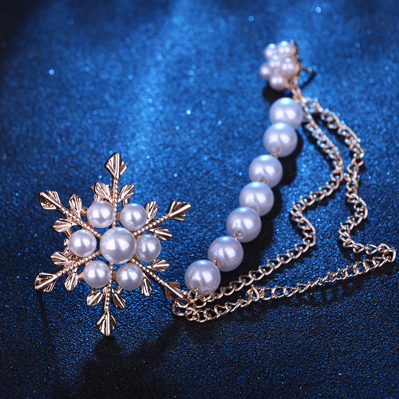 Jauna Metāla pērļu sniegpārsla sakta Pušķi Ķēde Korsāža Uzvalks Krekls Apkakles Piespraudes Modes Juvelierizstrādājumi Piespraudes sievietēm Aksesuāri
