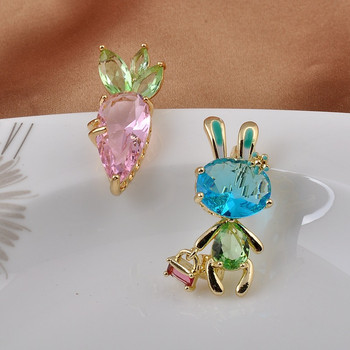 Νέες χαριτωμένες καρφίτσες με κρυστάλλινα κουνέλια ζώων για γυναίκες Μόδα καρφίτσες με πέτο με καρότο για πάρτι Casual κοσμήματα αξεσουάρ ρούχων