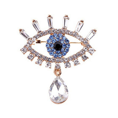 Корейска мода Очи Брошка с кристали Метален кристал Костюм Игли за яка на риза Луксозни брошки за жени и мъже Аксесоари