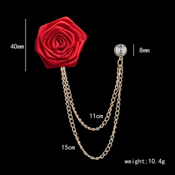 Κορεάτικο χειροποίητο ύφασμα τριαντάφυλλο λουλούδι καρφίτσα κρυστάλλινη φούντα κοστούμι καρφίτσα πέτο πουκάμισο κορσάζ καρφίτσες για άνδρες Wwomen αξεσουάρ
