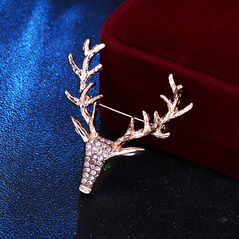 Novi metalni broš s glavom jelena, životinjski los, vještački dijamant, kristalna značka, igle za revere, božićni darovi, modni nakit, dodaci, darovi