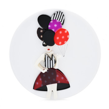 Wuli&baby Акрилни дамски брошки с кръгла значка за жени Унисекс 2-цветна коса с балон Модерна парти брошка за офис игли Подаръци