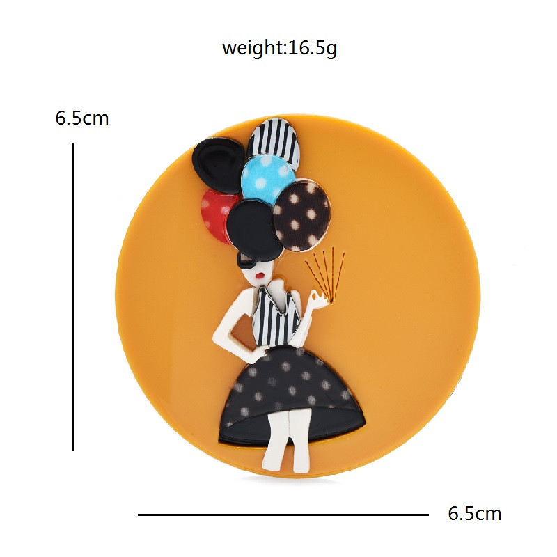 Wuli&baby Akrilni ženski broševi s okruglim značkama za žene Unisex 2-bojna kosa s balonima Moderna djevojka Uredski broševi za zabave Pokloni