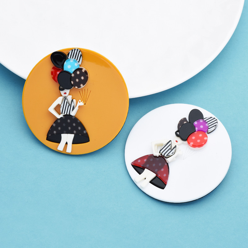 Wuli&baby Akrilni ženski broševi s okruglim značkama za žene Unisex 2-bojna kosa s balonima Moderna djevojka Uredski broševi za zabave Pokloni