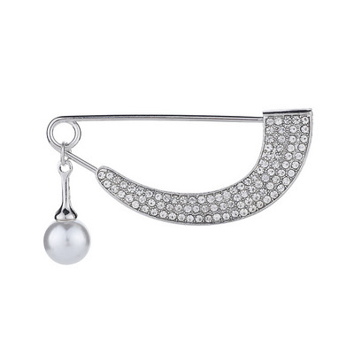 Jednostavan broš za žene Kristalni dijamant Zakrivljeni biserni privjesak Metalni kardigan Igla za kaput Kopča za šal Dodaci Nakit Luksuzni
