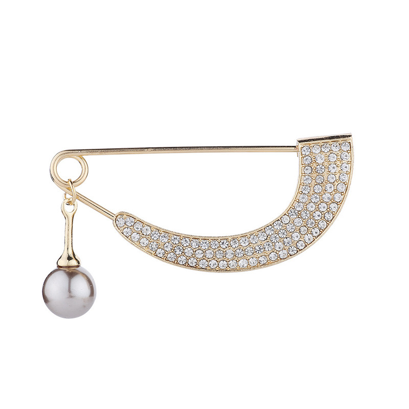 Jednostavan broš za žene Kristalni dijamant Zakrivljeni biserni privjesak Metalni kardigan Igla za kaput Kopča za šal Dodaci Nakit Luksuzni