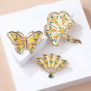 Нова ретро брошка в златен цвят Пеперуда Елегантни емайлирани игли с цветя Палто Риза Корсаж за мъже и жени Модни бижута Подаръци