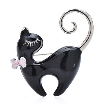 Wuli&baby Enamel Lovely Cat Brooches for Women Unisex White Black Cute Wear Bowknot Pets Animal Party Καρφίτσα Δώρα