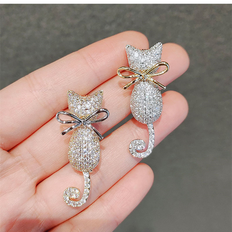 Slatka mačka, broš, cirkonski kristal, životinjske reverne igle, mašna, pulover, odijelo, kragna, značka, luksuzni nakit, broševi za ženske dodatke