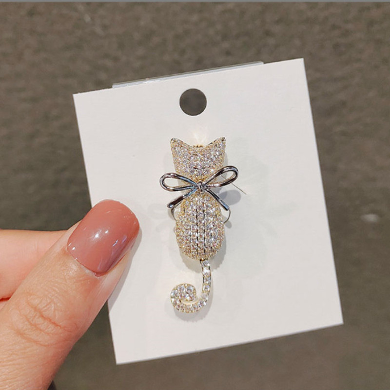 Slatka mačka, broš, cirkonski kristal, životinjske reverne igle, mašna, pulover, odijelo, kragna, značka, luksuzni nakit, broševi za ženske dodatke