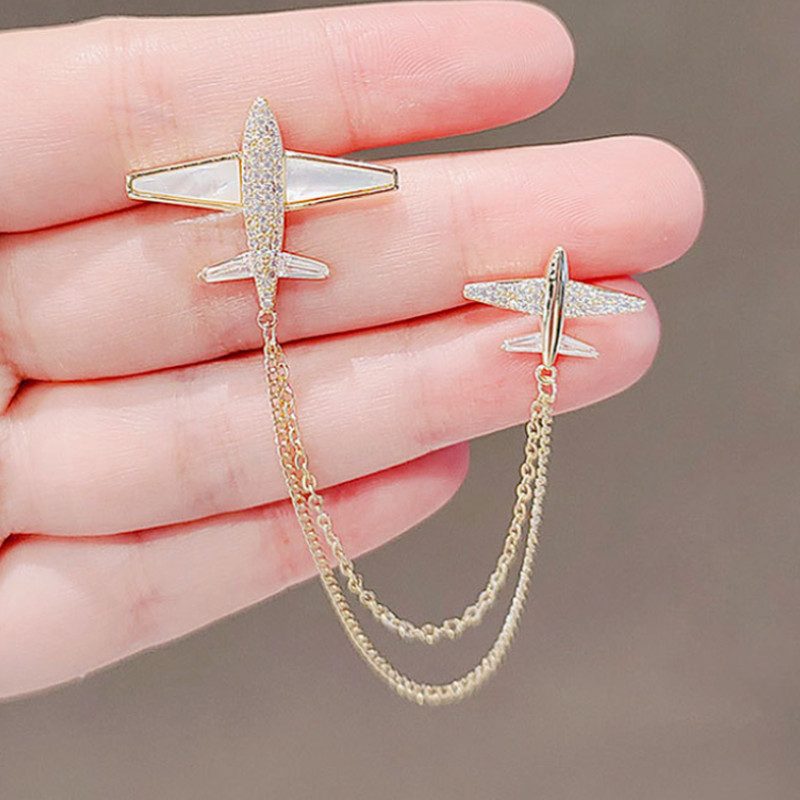 Slatki cirkonski broš u obliku aviona, igle za revere, lanac s resicama, luksuzni broševi za odijela sa značkom za zrakoplove za žene i muškarce Odjevni dodaci