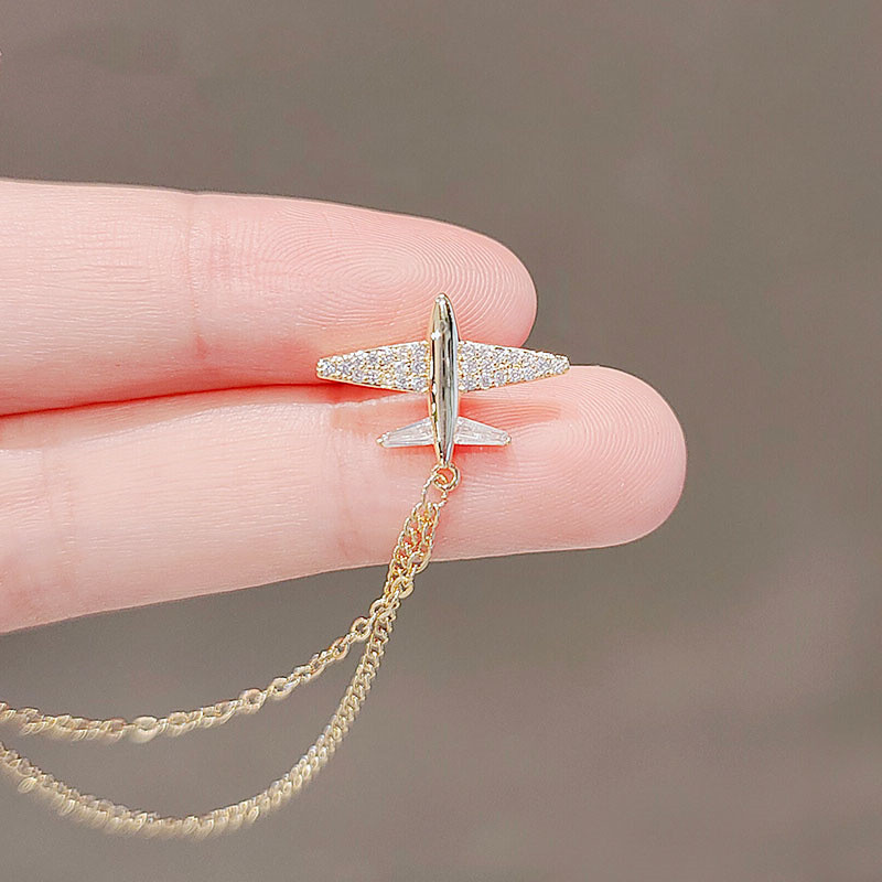 Slatki cirkonski broš u obliku aviona, igle za revere, lanac s resicama, luksuzni broševi za odijela sa značkom za zrakoplove za žene i muškarce Odjevni dodaci