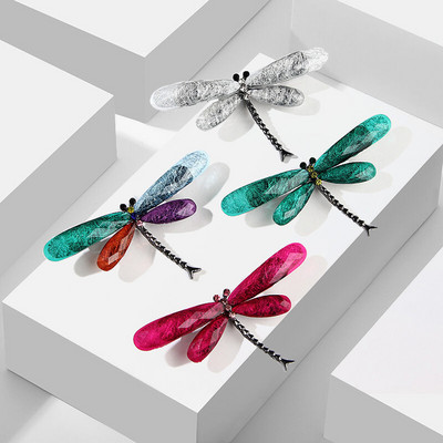Καρφίτσες κορεατικής μόδας από ρητίνη Dragonfly για γυναίκες Κρυστάλλινα έντομα με καρφίτσα πέτο με vintage κοσμήματα αξεσουάρ ρούχων