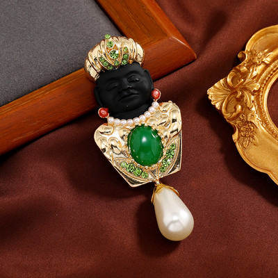 Ρετρό Frica Person Crown καρφίτσες για γυναίκες Κρυστάλλινα στρας Πέρλες σμάλτο καρφίτσες πέτου People Figure Badge κοσμήματα αξεσουάρ