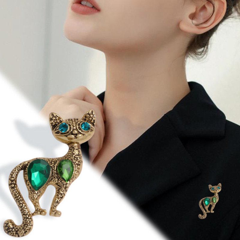 Vintage kristalni broševi s mačkama, igle za revere, značke sa životinjama, modni korzaž, igle za kragnu za odijelo, za žene, muškarce, nakit, dodaci