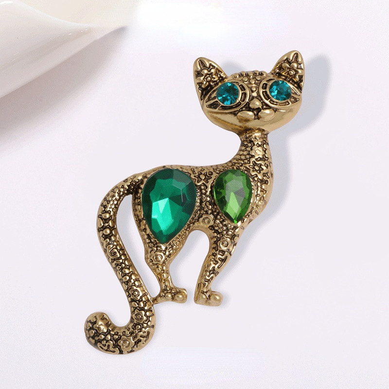Vintage kristalni broševi s mačkama, igle za revere, značke sa životinjama, modni korzaž, igle za kragnu za odijelo, za žene, muškarce, nakit, dodaci