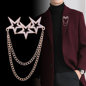 Korejski modni lančić broš s resicama za muško odijelo Ovratnik košulje Kristalni dijamant Zvjezdane igle za revere Dodaci za vjenčani bedž