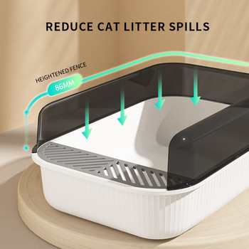 Кутия за котешка тоалетна с голям капацитет Полузатворена пластмасова кутия за пясък за котки Тоалетна за домашни любимци Против пръски Почистваща тава за котки Консумативи за мивка за баня