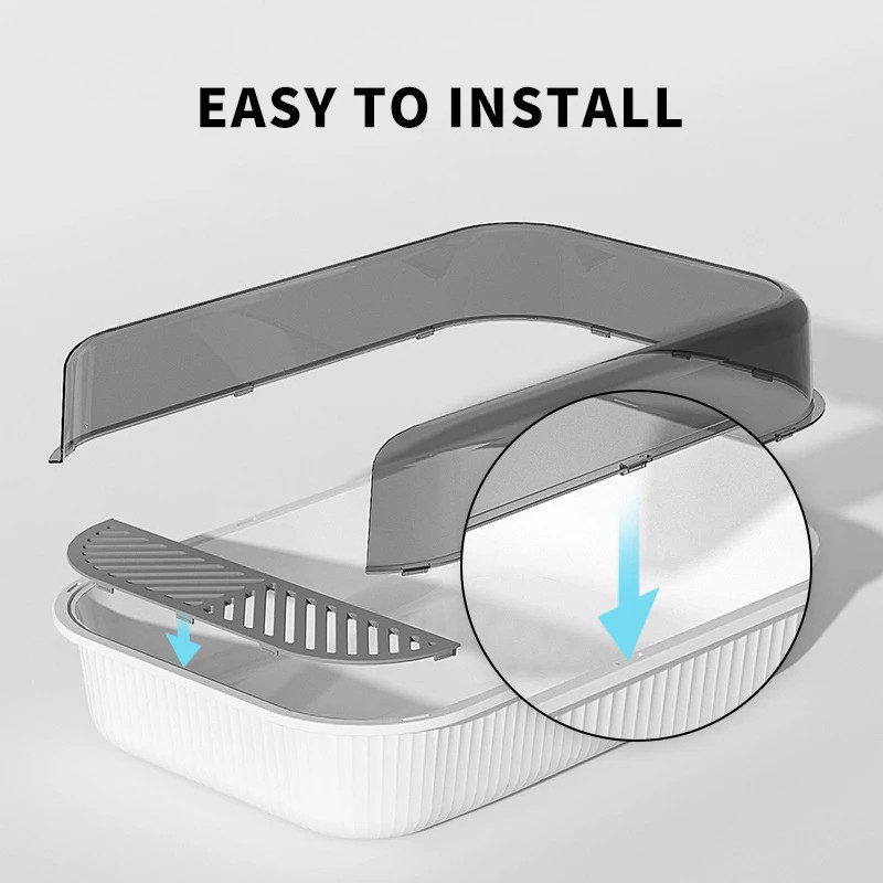 Lielas ietilpības kaķu pakaišu kaste Daļēji slēgta plastmasas smilšu kaste kaķiem Mājdzīvnieku tualetes piederumi kaķu paplātes tīrīšanai vannas izlietnes