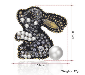 Винтидж брошки със зайци със стрази Симпатично животно с перли Crstal игли за ревери Модни бижута Значка Аксесоари за 2023 г.