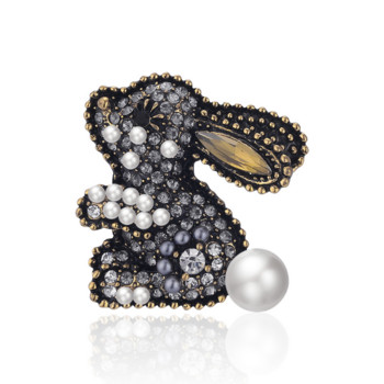 Винтидж брошки със зайци със стрази Симпатично животно с перли Crstal игли за ревери Модни бижута Значка Аксесоари за 2023 г.