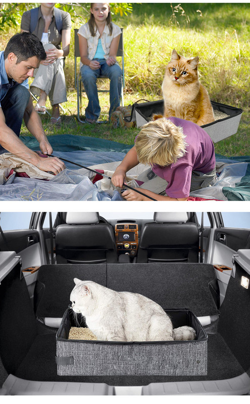 Kutija za mačji pijesak s poklopcem 600D Oxford tkanina i EVA noćna posuda Sklopiva nosač Vodootporni umivaonik Prijenosni WC za mačke za putovanja