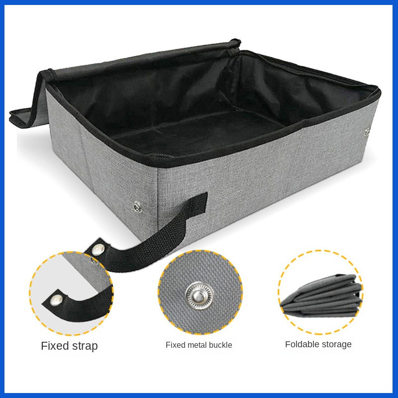 Kutija za mačji pijesak s poklopcem 600D Oxford tkanina i EVA noćna posuda Sklopiva nosač Vodootporni umivaonik Prijenosni WC za mačke za putovanja