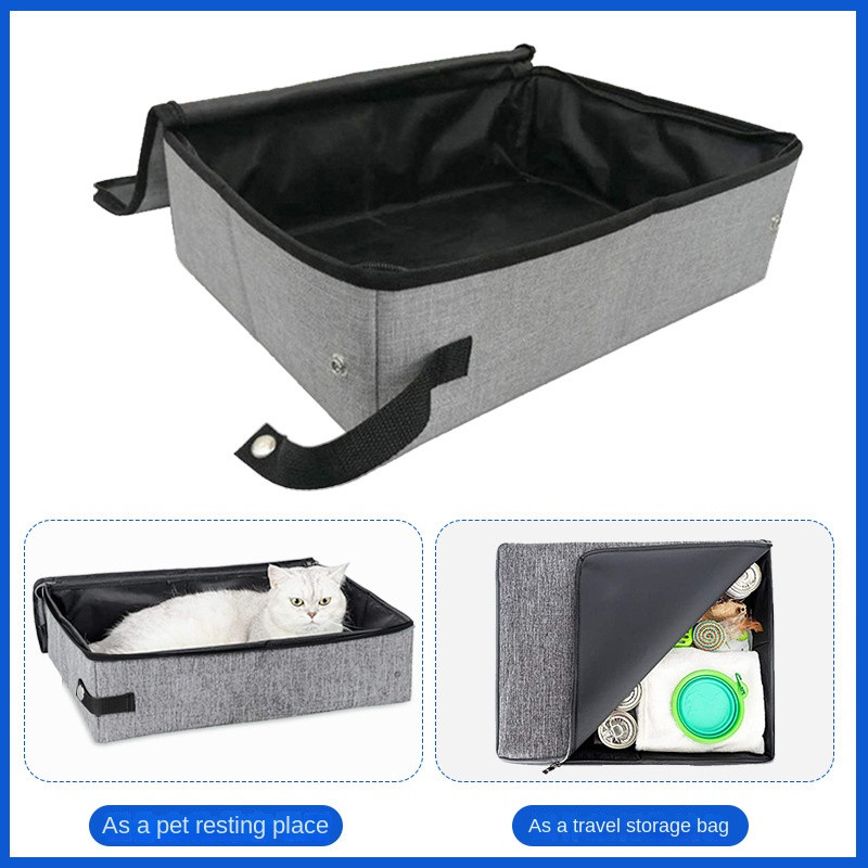 Kutija za mačji pijesak s poklopcem 600D Oxford tkanina i EVA noćna posuda Sklopiva nosač Vodootporni umivaonik Prijenosni WC za mačke za putovanja