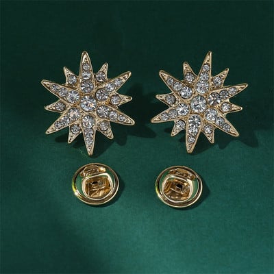 Jaunas vintage Crystal Star atloka piespraudes saktas sievietēm vīriešiem zirnekļa spārni nozīmīte modes rotaslietas uzvalks mētelis apkakles piespraudes