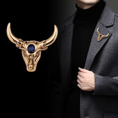 Retro metāla liellopu saktas piespraudes Kristāla Dzīvnieku atloka piespraudes Vīriešu uzvalks krekls Apkakle Korsāža Apģērbi Modes rotaslietas Aksesuāri