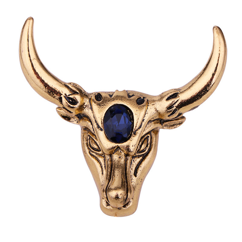 Retro metāla liellopu saktas piespraudes Kristāla Dzīvnieku atloka piespraudes Vīriešu uzvalks krekls Apkakle Korsāža Apģērbi Modes rotaslietas Aksesuāri