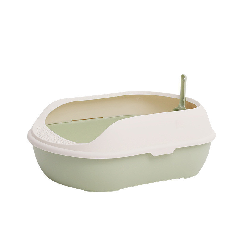 Lolojumdzīvnieku tualetes gultas trauks pret šļakatām kaķiem pakaišu kastes suņu paplāte ar liekšķeri Kitten Dog Clean tualete Mājas plastmasas kaste Mājdzīvnieku piederumi