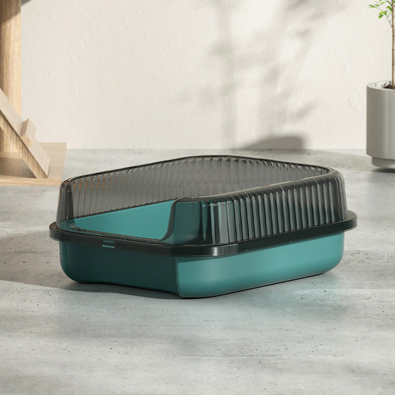 Lielas ietilpības mājdzīvnieku kaķu pakaišu kaste daļēji slēgta plastmasas smilšu kaste kaķu tualetes šļakatām necaurlaidīgi kaķu paplātes tīrīšanas piederumi