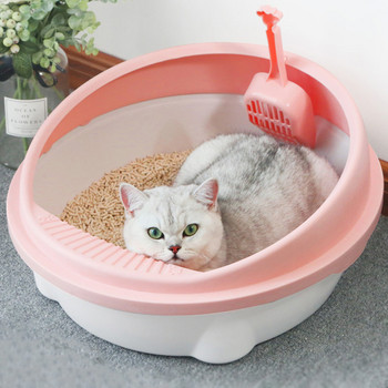 Полузатворена кутия за пясък за отпадъци, лъжичка против пръски, преносима пластмаса, голям дезодорант, пясъчна яма, котка, самопочистваща се тоалетна за домашни любимци, домакинска