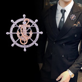 Jauni augstas klases Rhinestone Crystal stūres enkura piespraudes piespraudes vīriešu uzvalks mētelis atloks Piespraudes nozīmīte Korsāža grezni rotaslietas aksesuāri