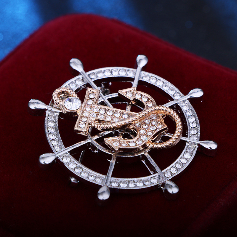 Jauni augstas klases Rhinestone Crystal stūres enkura piespraudes piespraudes vīriešu uzvalks mētelis atloks Piespraudes nozīmīte Korsāža grezni rotaslietas aksesuāri