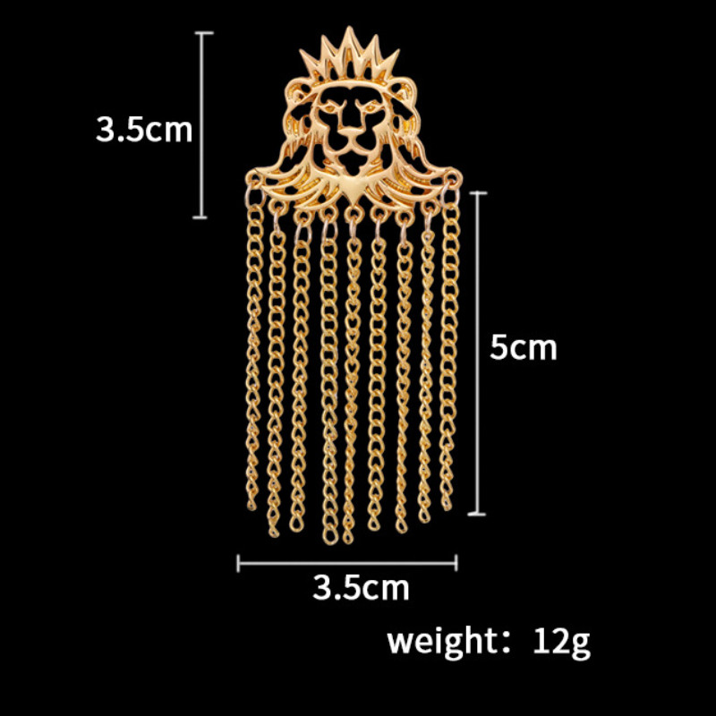 Novi metalni lav broš s resicama, lanac, značka, kruna, igle za revere, životinje, starinski nakit, broševi za žene, muškarce, dodaci