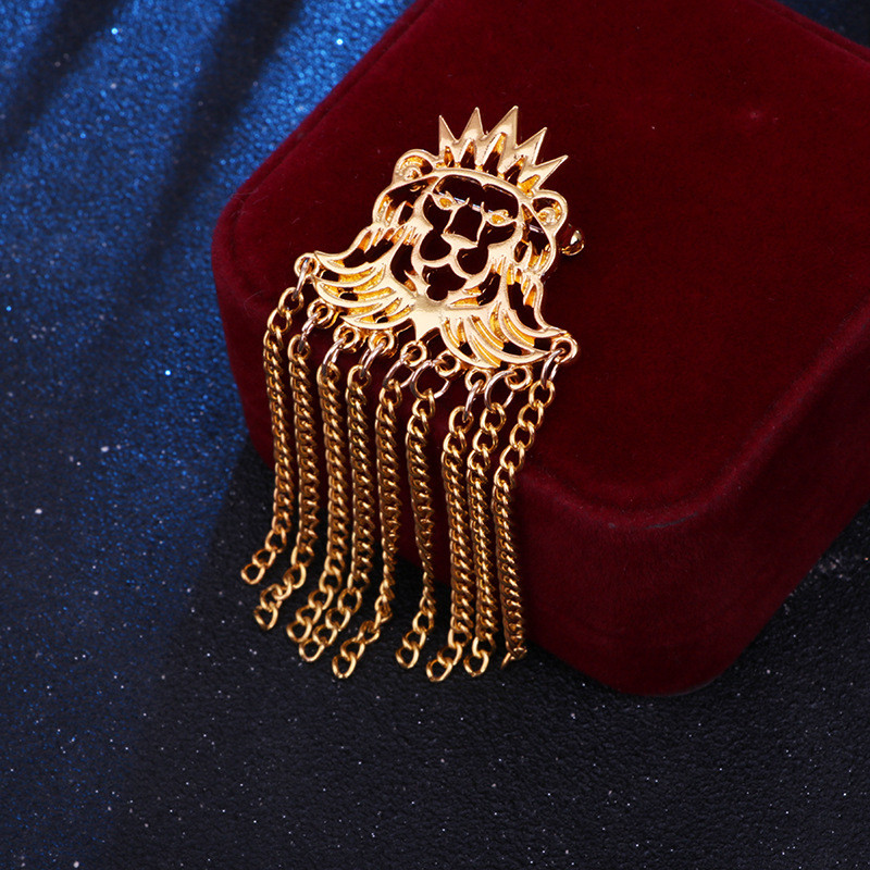 Novi metalni lav broš s resicama, lanac, značka, kruna, igle za revere, životinje, starinski nakit, broševi za žene, muškarce, dodaci