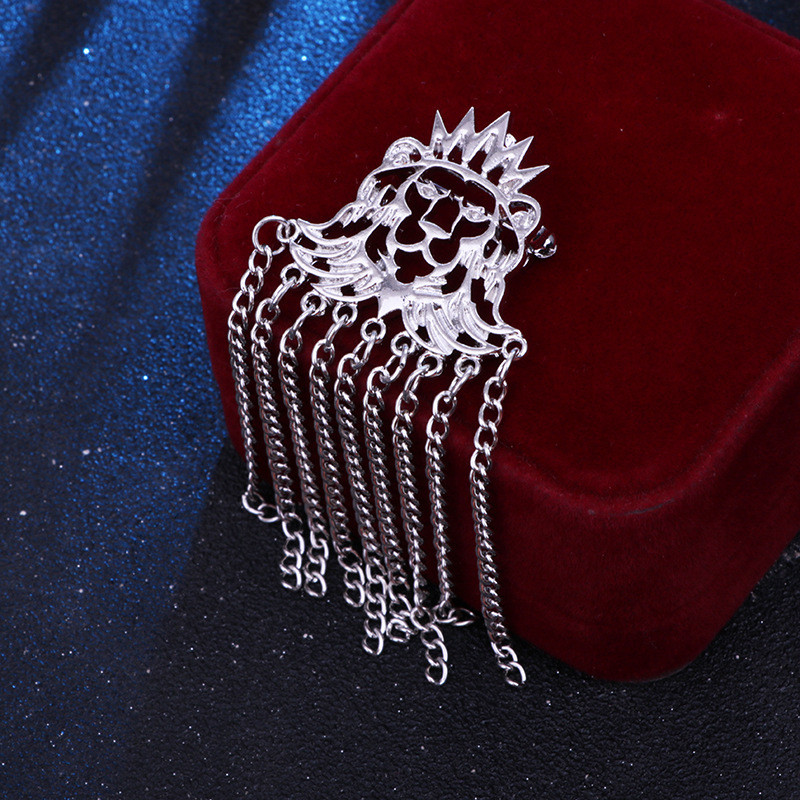 Novi metalni lav broš s resicama, lanac, značka, kruna, igle za revere, životinje, starinski nakit, broševi za žene, muškarce, dodaci