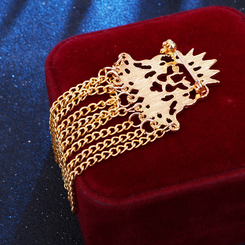 Novi metalni lav broš s resicama, lanac, značka, kruna, igle za revere, životinje, starinski nakit, broševi za žene, muškarce, dodaci