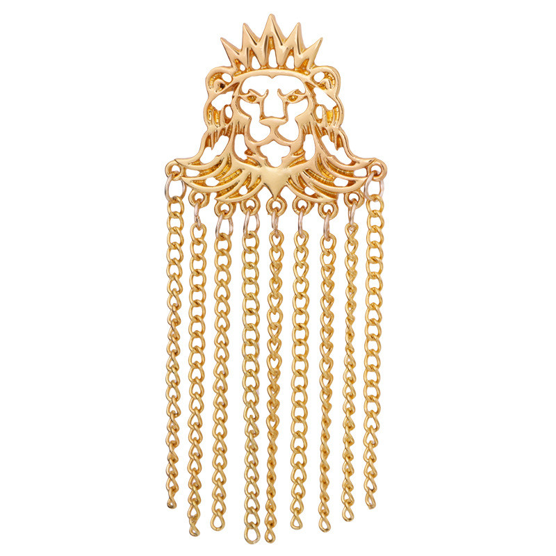 Novi metalni lav broš s resicama, lanac, značka, kruna, igle za revere, životinje, starinski nakit, broševi za žene, muškarce, dodaci