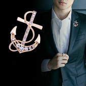 Europska moda Zlatna boja Kristalno sidro Broš Modni kormilo broda Igle za ovratnik Nakit Igla za ovratnik košulje Broš za muškarce Pokloni