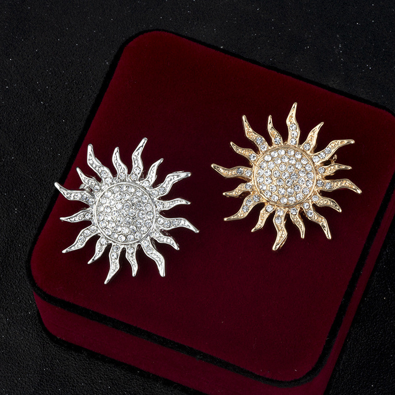 Jauna augstākās klases metāla saulespuķu piespraudes piespraude Rhinestone kristāla atloka piespraudes vīriešu uzvalks krekls korsāža žetons Apģērbu aksesuāri