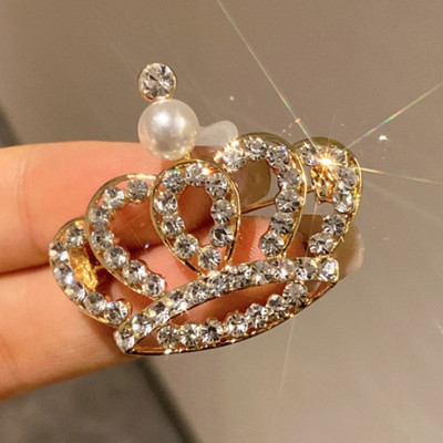 Novi modni broševi s metalnom krunom od kristala i bisernih revera igle za odijela igle za ovratnik košulje za žene Nakit Dodaci