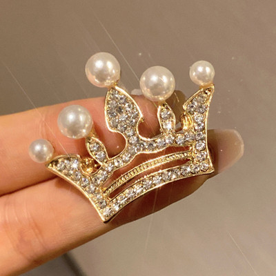 Novi modni broševi s metalnom krunom od kristala i bisernih revera igle za odijela igle za ovratnik košulje za žene Nakit Dodaci